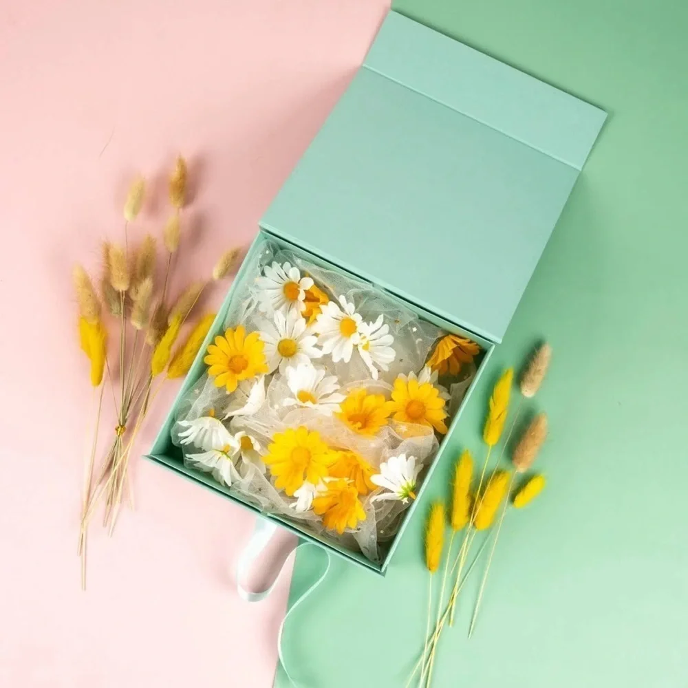 White Collapsible Gift Box with Satin Ribbon and Magnetic Lid